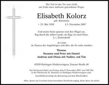 Traueranzeige von Elisabeth Kolorz von Tageszeitung