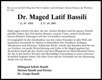 Traueranzeige von Maged Latif Bassili von Tageszeitung