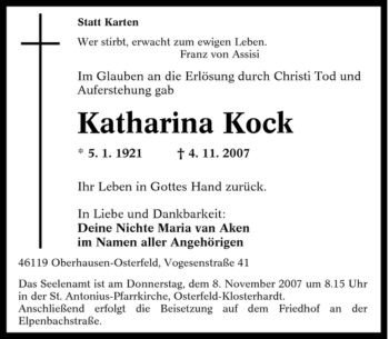 Traueranzeige von Katharina Kock von Tageszeitung