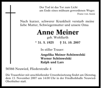 Traueranzeige von Anne Meiner von Tageszeitung