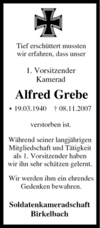 Traueranzeige von Alfred Grebe von Tageszeitung