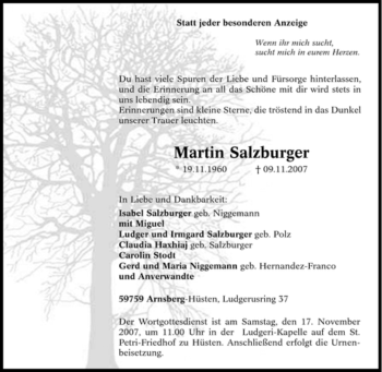 Traueranzeige von Martin Salzburger von Tageszeitung