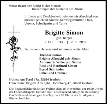 Traueranzeige von Brigitte Simon von Tageszeitung