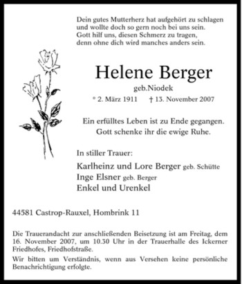 Traueranzeige von Helene Berger von Tageszeitung