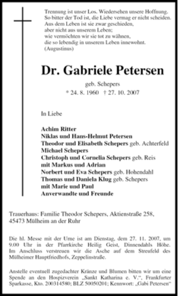 Traueranzeige von Maria Gabriele Petersen von Tageszeitung