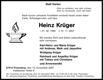 Traueranzeige von Heinz Krüger von Tageszeitung
