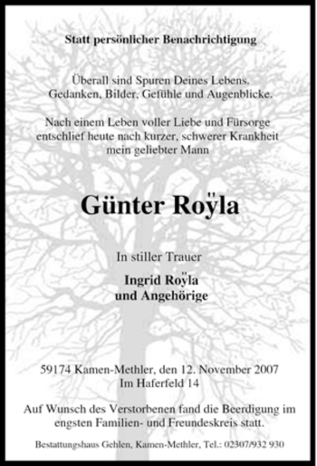 Traueranzeige von Günter Royla von Tageszeitung
