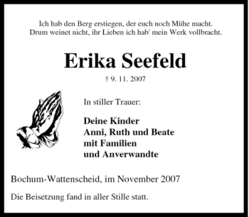 Traueranzeige von Erika Seefeld von Tageszeitung