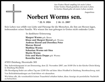 Traueranzeige von Norbert Worms von Tageszeitung