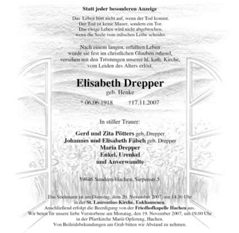 Traueranzeige von Elisabeth Drepper von Tageszeitung
