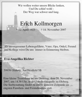 Traueranzeige von Erich Kollmorgen von Tageszeitung