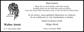 Traueranzeige von Walter Atrott von Tageszeitung