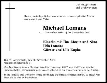 Traueranzeige von Michael Lomans von Tageszeitung