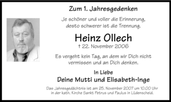 Traueranzeige von Heinz Ollech von Tageszeitung