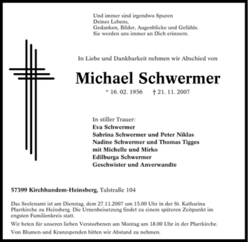 Traueranzeige von Michael Schwermer von Tageszeitung