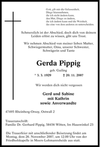 Traueranzeige von Gerda Pippig von Tageszeitung