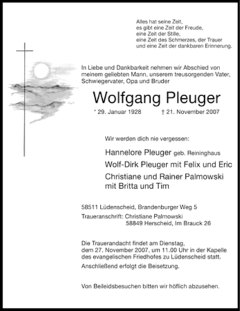 Traueranzeige von Wolfgang Pleuger von Tageszeitung