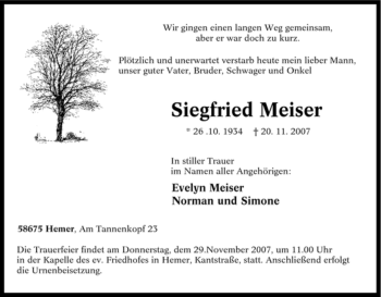 Traueranzeige von Siegfried Meiser von Tageszeitung