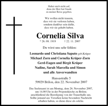 Traueranzeige von Cornelia Silva von Tageszeitung