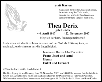 Traueranzeige von Thea Derix von Tageszeitung
