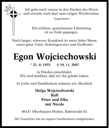 Traueranzeige von Egon Wojciechowski von Tageszeitung