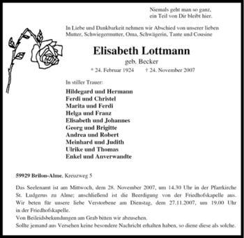 Traueranzeige von Elisabeth Lottmann von Tageszeitung