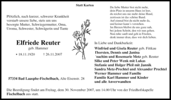 Traueranzeige von Elfriede Reuter von Tageszeitung