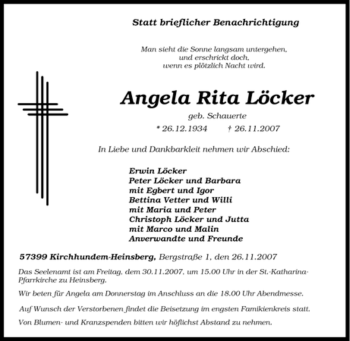 Traueranzeige von Angela Rita Löcker von Tageszeitung
