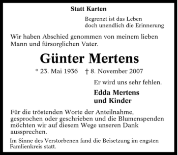 Traueranzeige von Günter Mertens von Tageszeitung