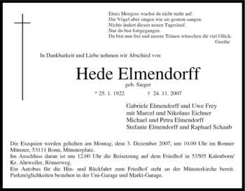 Traueranzeige von Hede Elmendorff von Tageszeitung