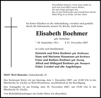 Traueranzeige von Elisabeth Boehmer von Tageszeitung