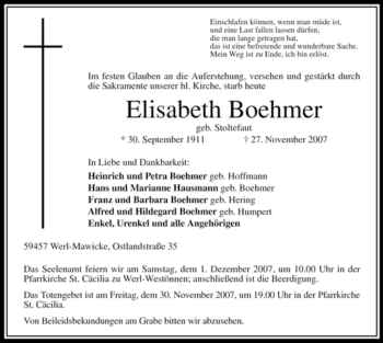 Traueranzeige von Elisabeth Boehmer von Tageszeitung