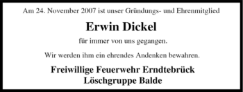 Traueranzeige von Erwin Dickel von Tageszeitung
