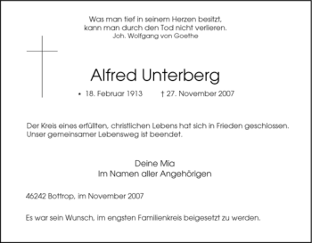 Traueranzeige von Alfred Unterberg von Tageszeitung