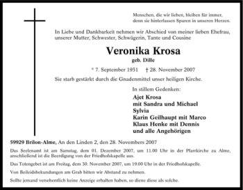Traueranzeige von Veronika Krosa von Tageszeitung