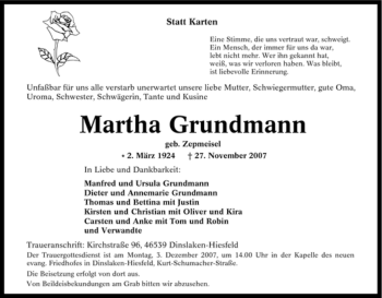 Traueranzeige von Martha Grundmann von Tageszeitung