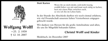 Traueranzeige von Wolfgang Wolff von Tageszeitung