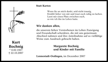 Traueranzeige von Kurt Bochnig von Tageszeitung