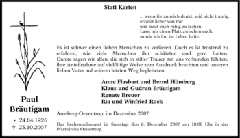 Traueranzeige von Paul Bräutigam von Tageszeitung