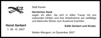 Traueranzeige von Horst Gerbert von Tageszeitung