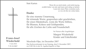 Traueranzeige von Franz-Josef Wiederhold von Tageszeitung