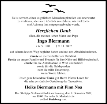 Traueranzeige von Ingo Biermann von Tageszeitung