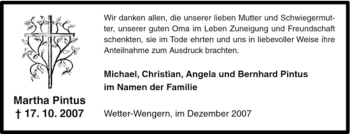 Traueranzeige von Martha Pintus von Tageszeitung