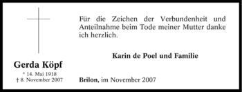 Traueranzeige von Gerda Köpf von Tageszeitung