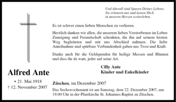 Traueranzeige von Alfred Ante von Tageszeitung