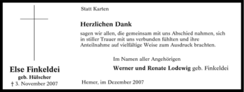 Traueranzeige von Else Finkeldei von Tageszeitung