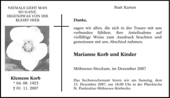 Traueranzeige von Klemens Korb von Tageszeitung
