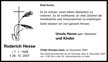 Traueranzeige von Roderich Hesse von Tageszeitung