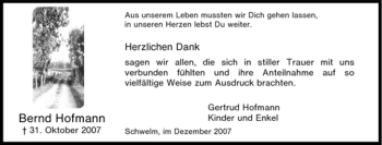Traueranzeige von Bernd Hofmann von Tageszeitung
