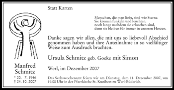 Traueranzeige von Manfred Schmitz von Tageszeitung